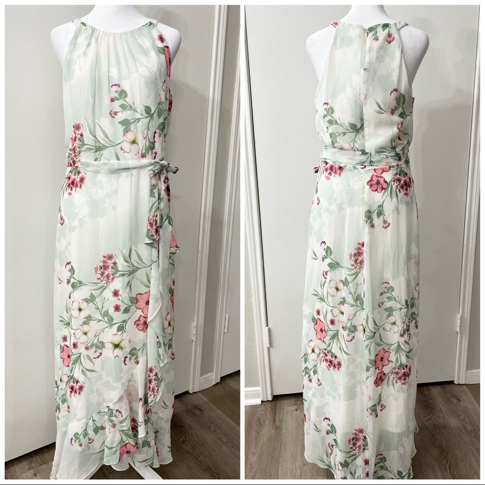 R & K | Pink & Green Floral Sleeveless Maxi Dress